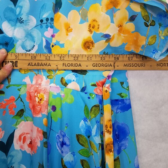 Eshakti Wrap Dress Midi S Dolman Sleeve Blue Floral Print Crepe Lined Tie Waist - Picture 14 of 16